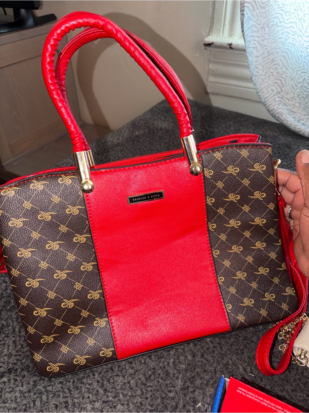 Red and Brown Signature Satchel